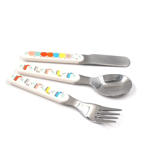 

#For Cartoon Design Printed Handle Baby Feeding Set Cutlery Children's Spoon and Fork Set Stainless Steel Cutlery Set