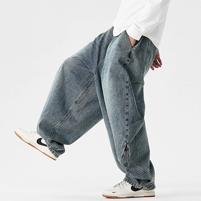 High Waist Men Casual Jeans New Arrival 2026 Spring Vintage Style Streetwear Washed Denim Oversized Male Harem Pants N042