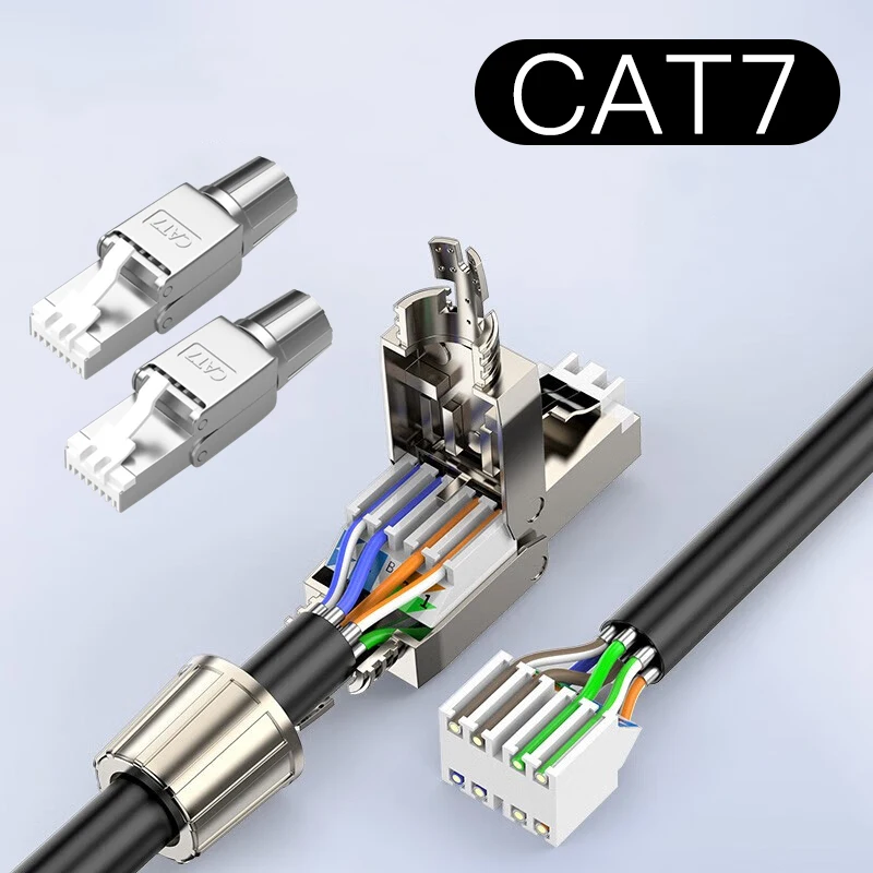 Beznarzędziowe złącze Cat7 RJ45 Beznarzędziowe ekranowane wtyczki końcowe wielokrotnego użytku Ekranowane Ethernet do kabla Ethernet