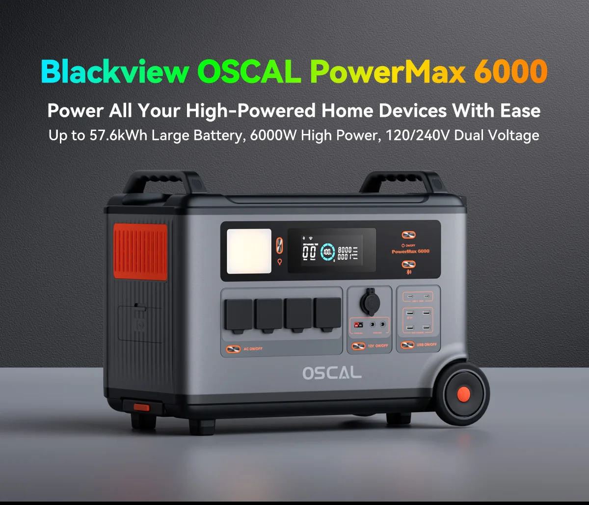 OSCAL PowerMax 6000 Portable Power Station 3600Wh, 6000W/9000W Solar Generator with 2×200W Solar Panels for Home Emergency Camping RV