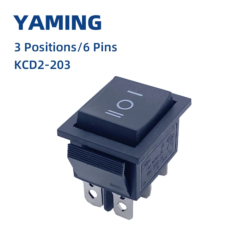 

10pcs Rocker Switch 25*31 Six Pins Three Positions KCD2-203 16A Ship Type Boat Shaped Black 6 Pins ON-OFF-ON