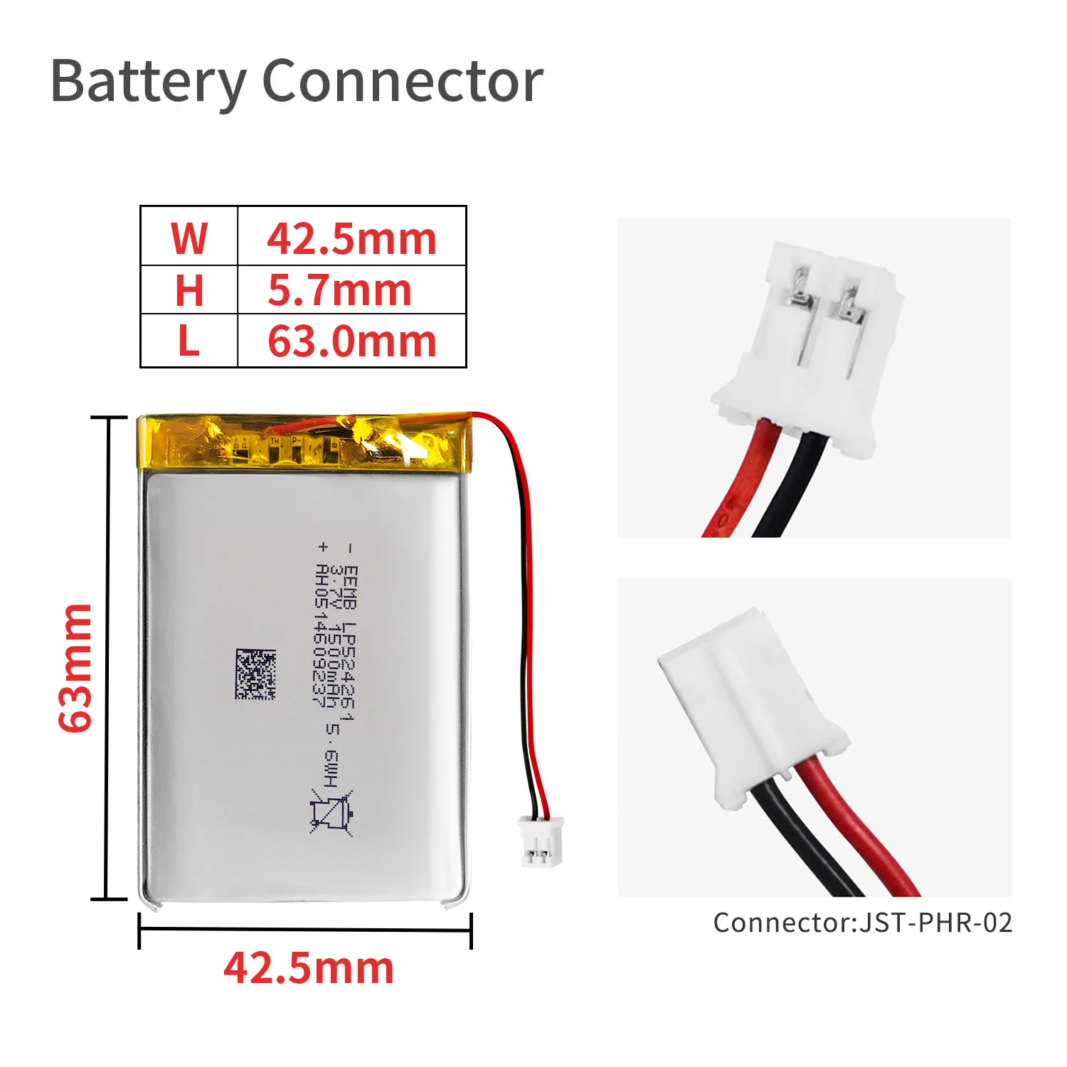 EEMB 503042/503759/503870/524261/525386/551230 3.7V rechargeable lithium polymer battery custom plug