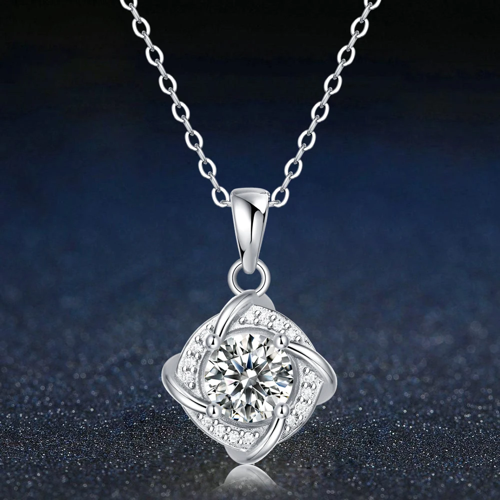 

1CT Moissanite Necklace for Women 925 Sterling Silver Chain Excellent Cut Diamond Pendant Luxury Fine Jewelry Gift - Windmill