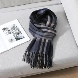 2024 Winter Cashmere Scarf for Men Plaid Color Warm Pashmina Shawl Head Wrap Tassel Scarves Knitted Men Foulard Blanket Color: