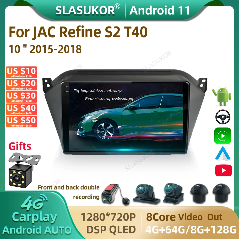 

10 Inch For JAC Refine S2 T40 2015-2018 Android Car Radio GPS Multimedia Video Player Car Audio Stereo Player Navigation Carplay