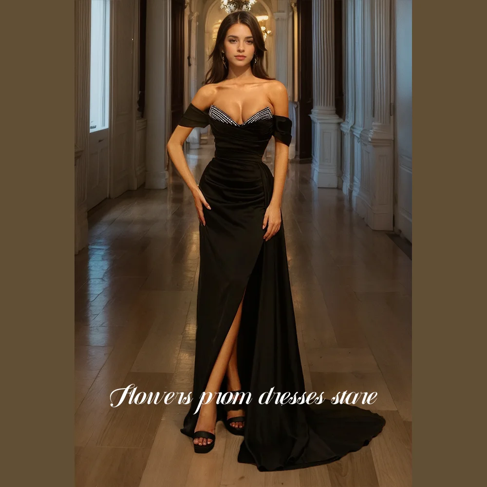 

Flowers Prom Off Shoulder Straight Party Dress Sequined Evening Dress with High Slit Prom Dress for Women فستان سهرة Customized