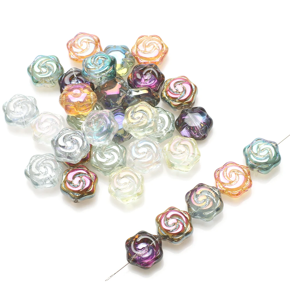 20 Stücke 16mm Glas Kristall Runde Perlen Rose Blume Form Glänzend Spacer Perlen Für DIY Charme Schmuck Machen Earing liefert Großhandel