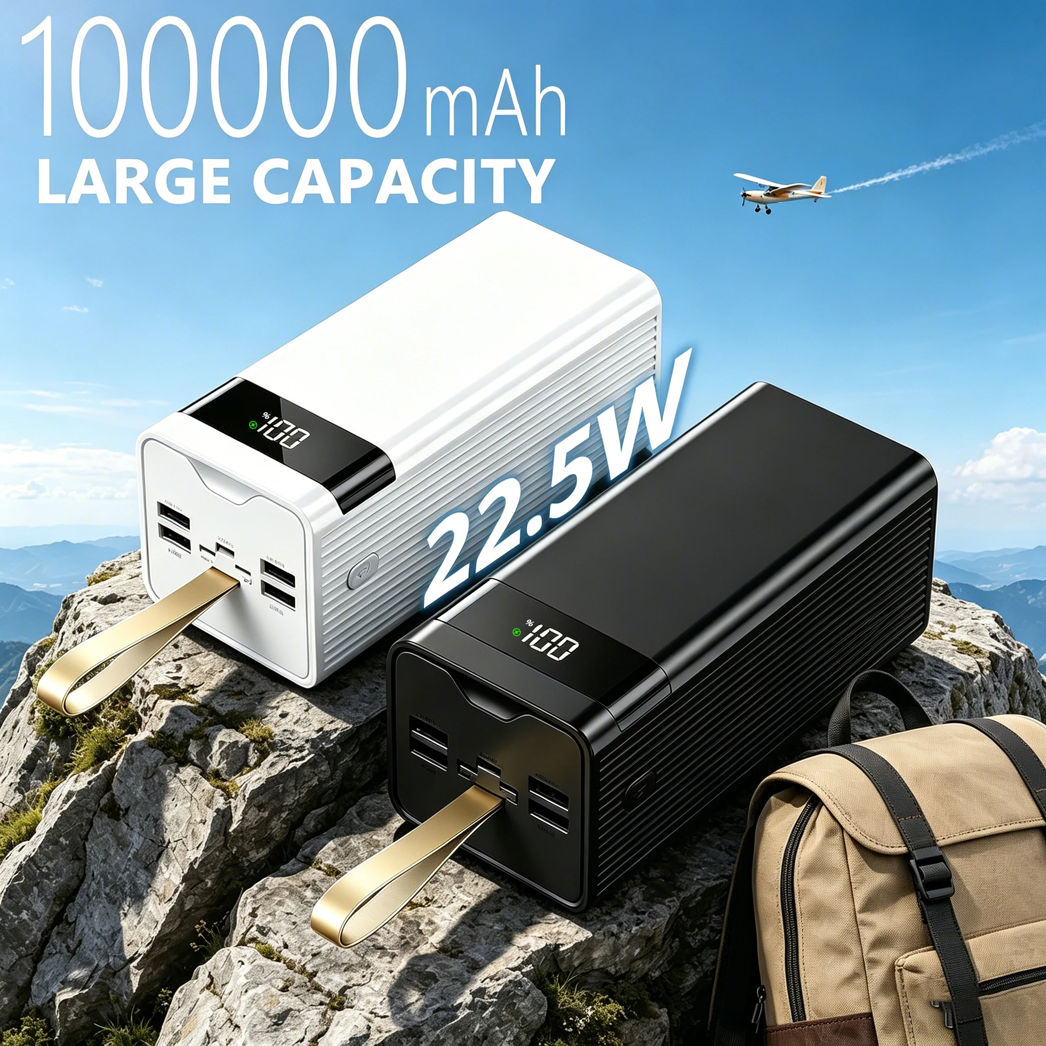 InTessry 100000mAh Powerbank, 66W bidirektionales schnelles Laden, tragbares Ladegerät, LED-Digital-Leistungsanzeige, tragbares Lanyard-Design, Dual-Ausgangsschnittstelle, Unterstützung für das Laden