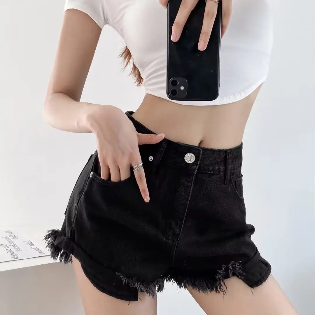 レトロアメリカンホットガールほつれデニムオーツ超オルトロングレッグ女性の夏のストリート十代の少女スーパーオルトパンツ