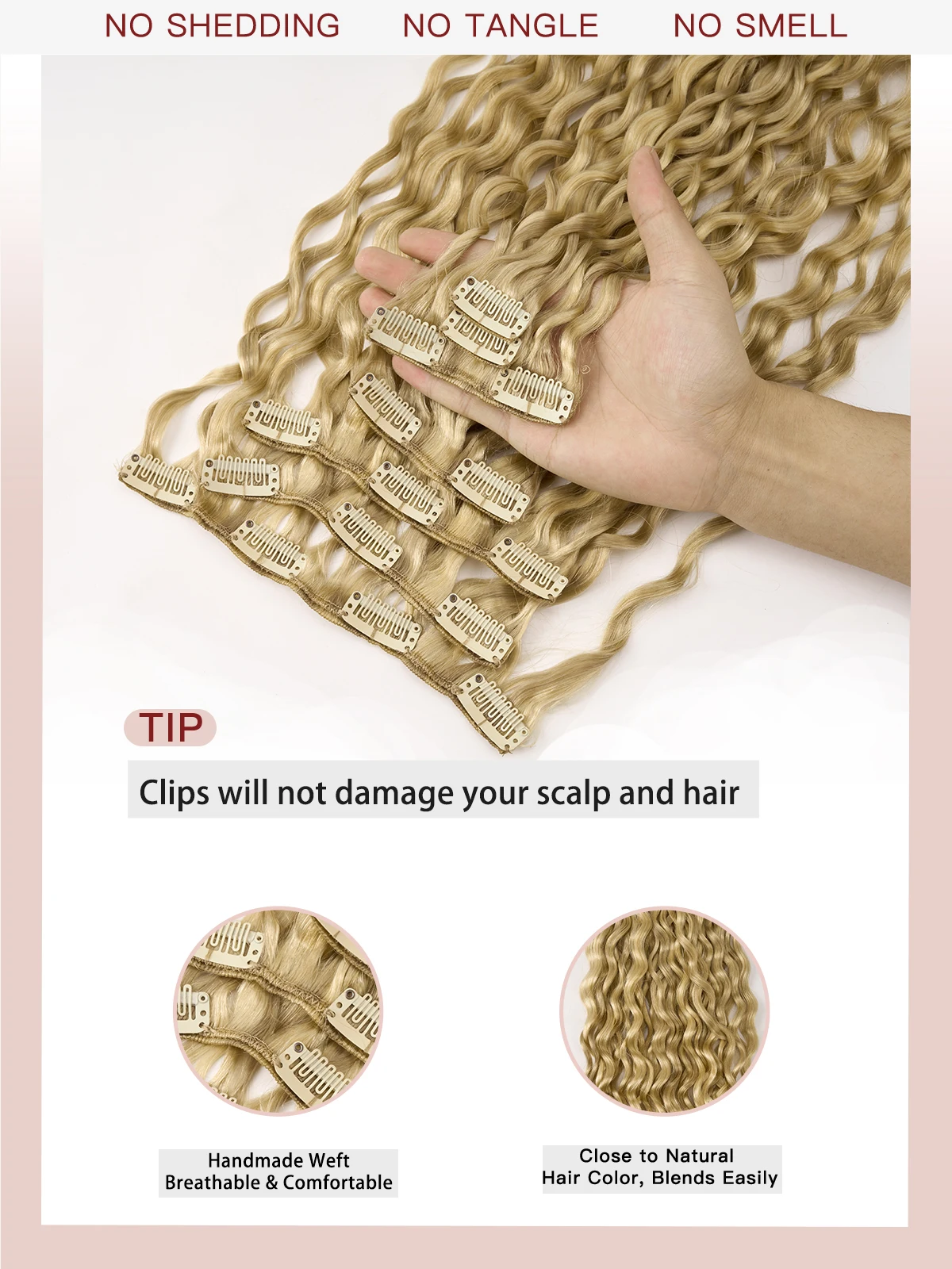 Yelo Krullend Clip-in Hair Extensions Echt echt haar Nat en golvend 100% Braziliaans Remy Echt haar Clip-on 12-26 inch Voor Vrouwen - afbeelding 1