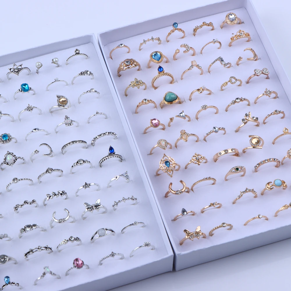 

30 шт./лот, модное богемное сверкающее женское кольцо со стразами, кристалл золотого, посеребренного цвета, ювелирные изделия для свадебной вечеринки, смешанный стиль, оптовая продажа