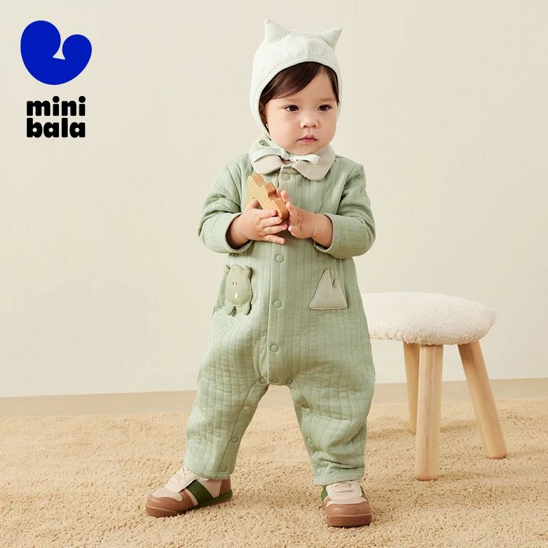 Mini Bala Outdoor Onesie Baby صديق للبشرة أوائل الربيع الدافئة طية صدر السترة أزياء لطيف الرضع الزي