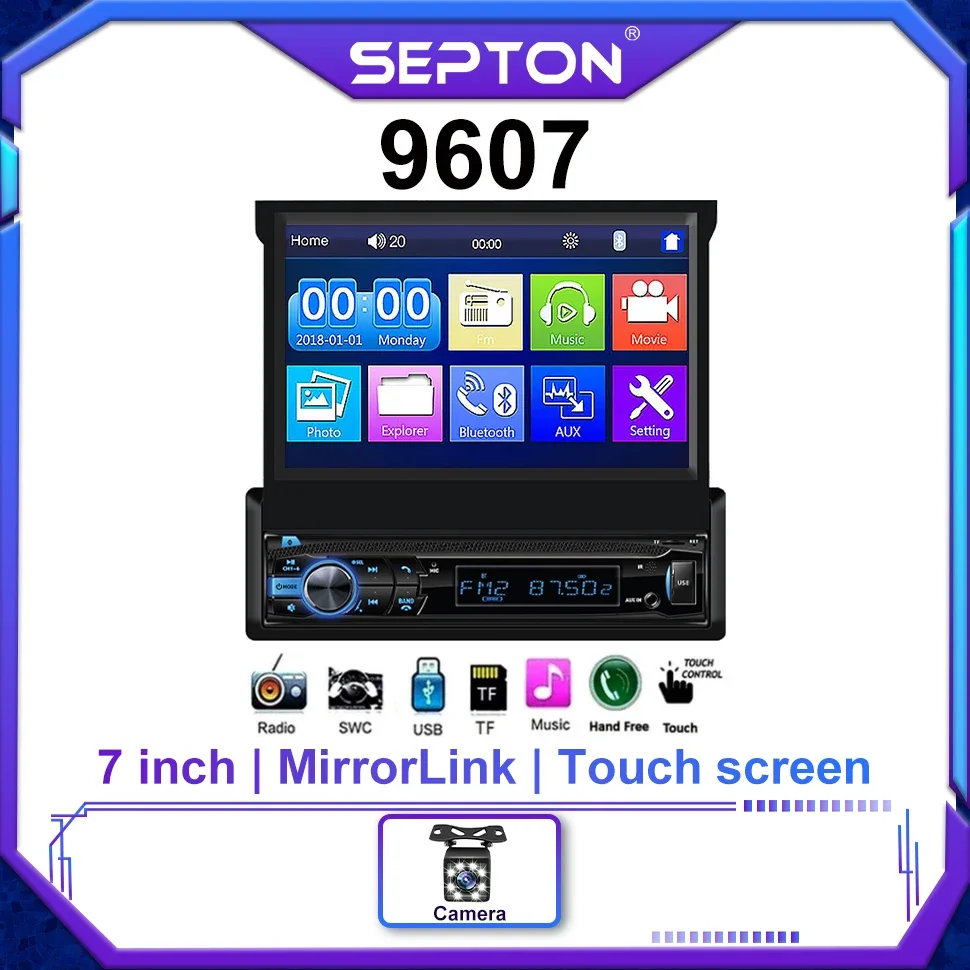 

SEPTON HD Touch Screen Universal 1 DIN Automatically Retractable MP5 7 Inch Multimedia Video Player BT/FM Car Radio Automotive