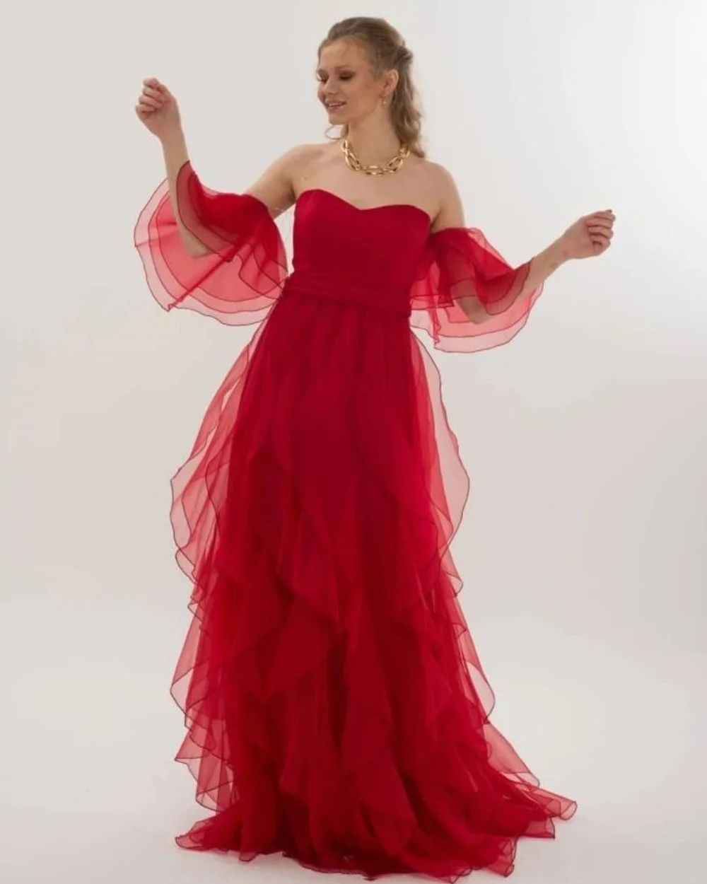 Customized Matching Sexy Tulle Pleat Ruched Tiered A-line Off-the-shoulder Long Dresses Bespoke Occasion Dresses Exquisite Retro