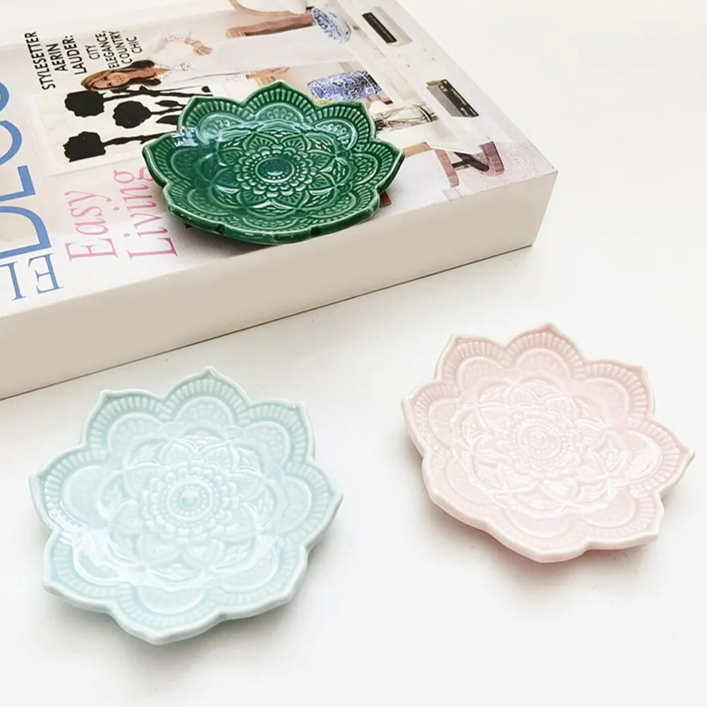 3Pcs Mandala Ceramic Jewelry Tray Elegant Decorative Ring Earring Necklace Holder Sundries Storage Plate Vanity Dresser