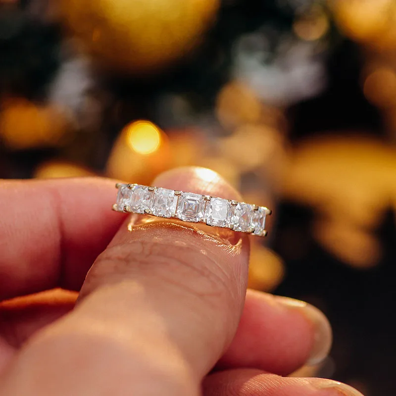 Provence 10K/14K/18K Moissanite Eternity Rings for Women Asscher Cut D Color Promise Rings Custom Jewelry With GRA Certificate