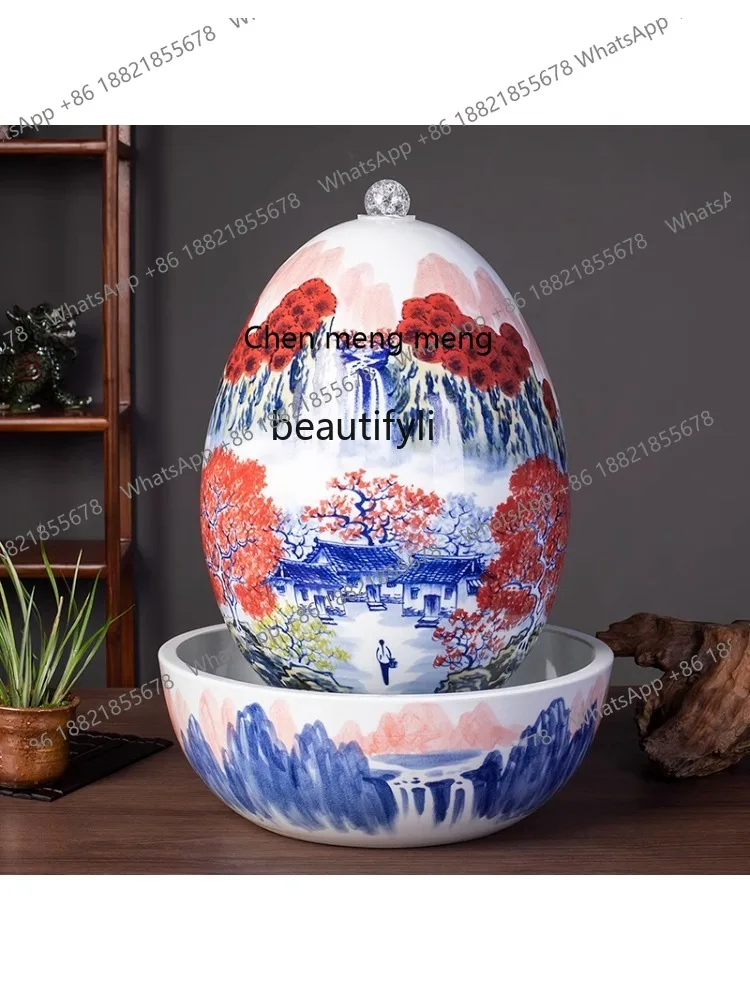 Ceramic Water Fountain Decoration Hand-Painted Living Room Office Desk Surface Panel Humidifier Decoration Opening Gift