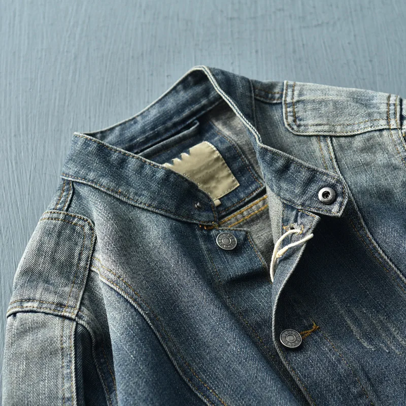 

Ретро джинсовая куртка свободного кроя с воротником-стойкой для мужчин, весна-осень, модная верхняя одежда, стандартный размер