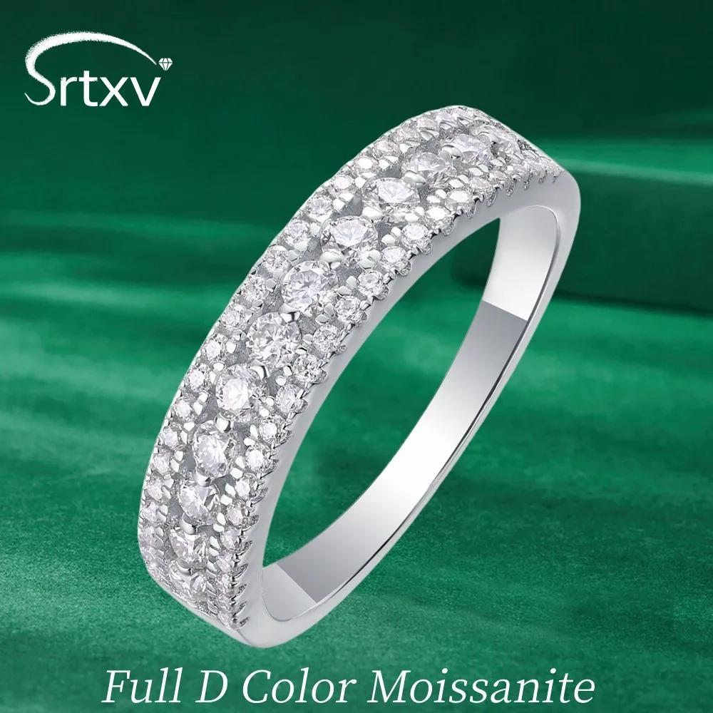 3-Rows Full D Color VVS Moissanite Rings For Women S925 Silver Engagement Wedding Band Half Eternity Promise Ring Gifts Jewelry