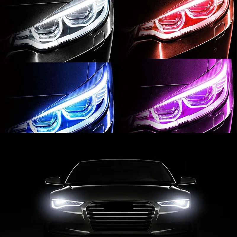 

New LED DRL Car Daytime Running Light Flexible Waterproof Strip Auto Headlights White Turn Signal Yellow Brake Flow Lights 2 PCS