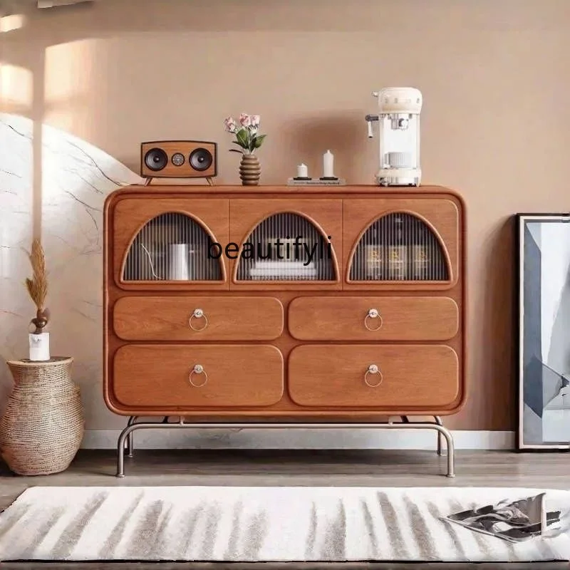 

Nordic solid wood dining side bucket cabinet against the wall antique locker living room sofa side storage locker