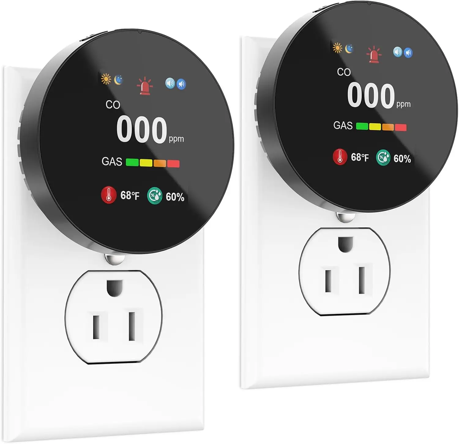 

Детектор газа и угарного газа 4-в-1 с двойным датчиком, монитор температуры и влажности, 2 шт.