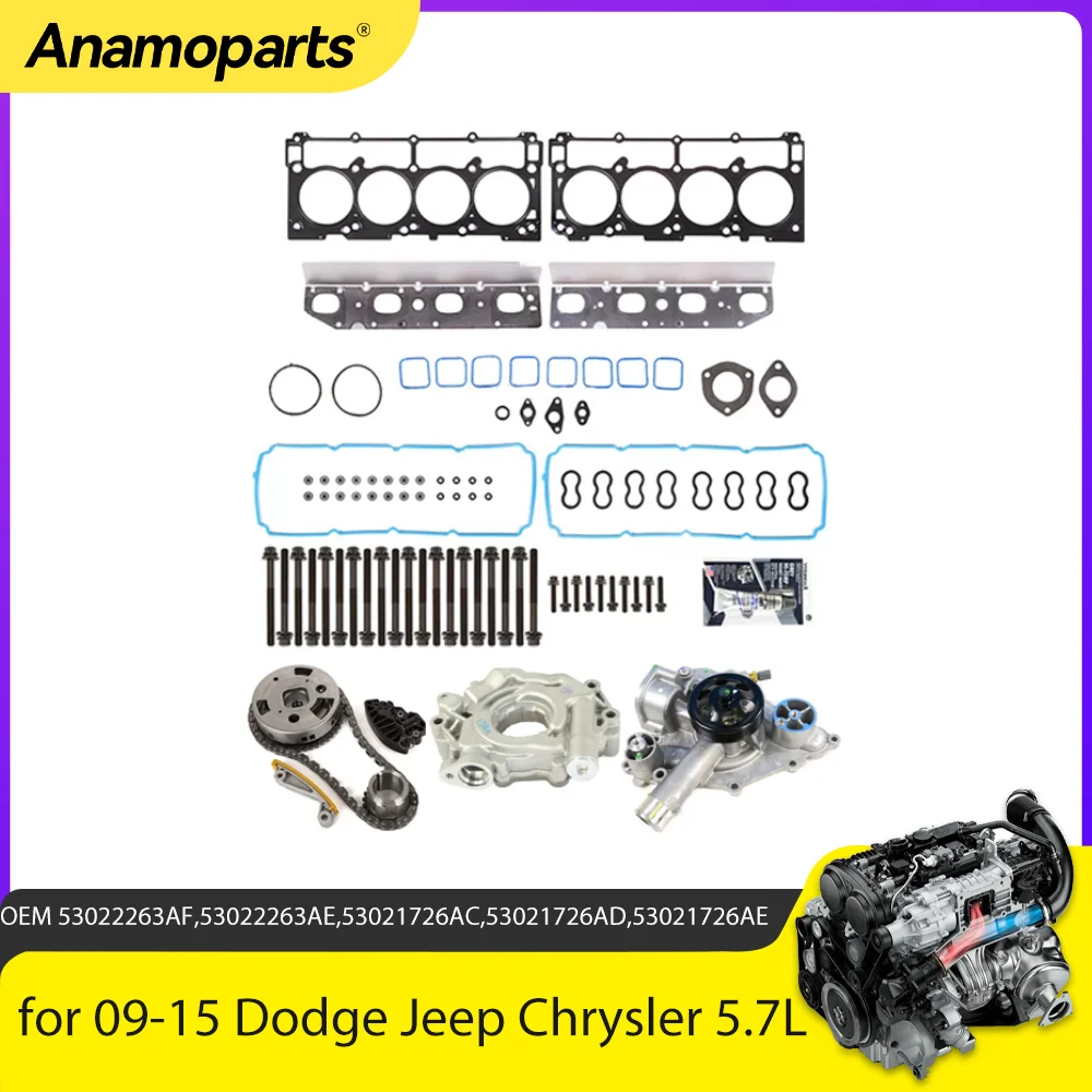 Engine Parts Head Gasket Set Bolts Oil Water Pump Timing Chain Kit Fit 5.7 L Gas For Chrysler Dodge Jeep Ram 5.7L 09-15