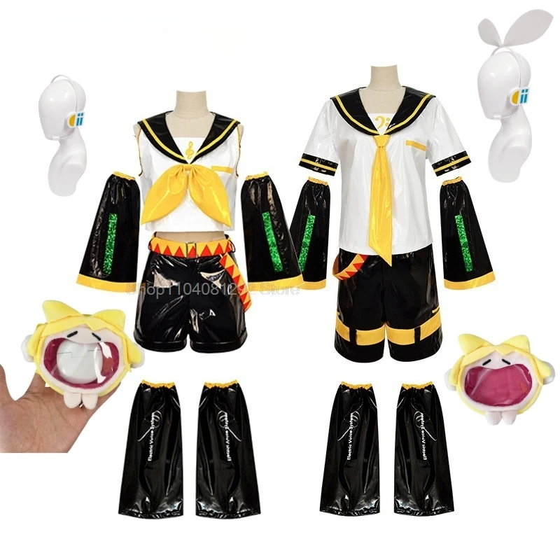 Kagamin Len/Rin Cosplay Costume Rin Kagamin Uniform Len Outfits Iinclude Sleeves Leggings Headwear for Comic Con