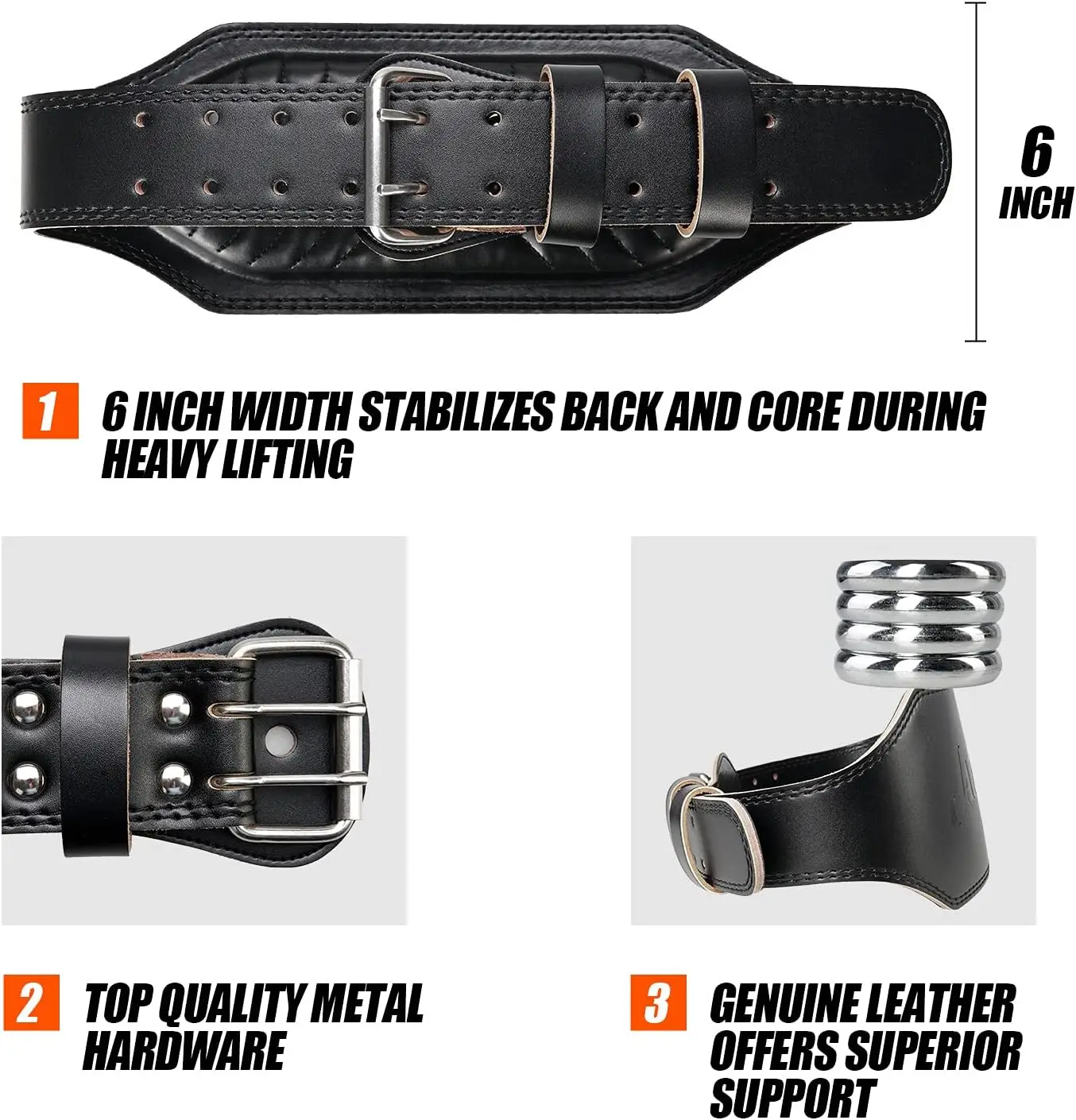 Jaffick Genuine Leather Weight Lifting Belt for  Gym Lumbar Back Support Powerlifting Heavy Duty Workout Training Strength