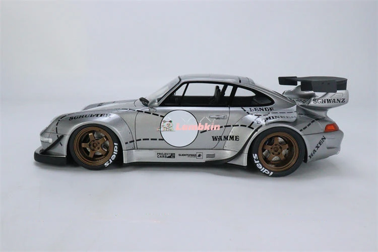 GT Spirit 1:18 993 RWB Widebody Modified Silver Pig Resin Car Model Decorative objects Static cars Collectibles Gifts Miniatures