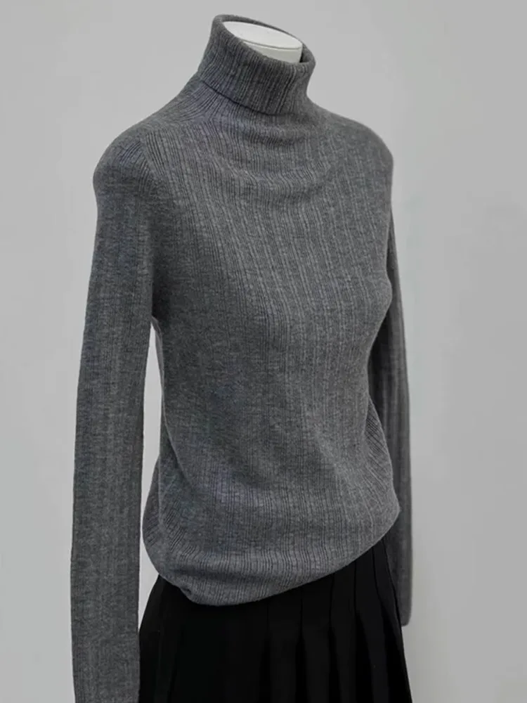 

Тонкий трикотаж с высоким воротником и длинным светом, модный базовый топ с высоким воротником для поездок на работу, простой топ Turtlene Overhead