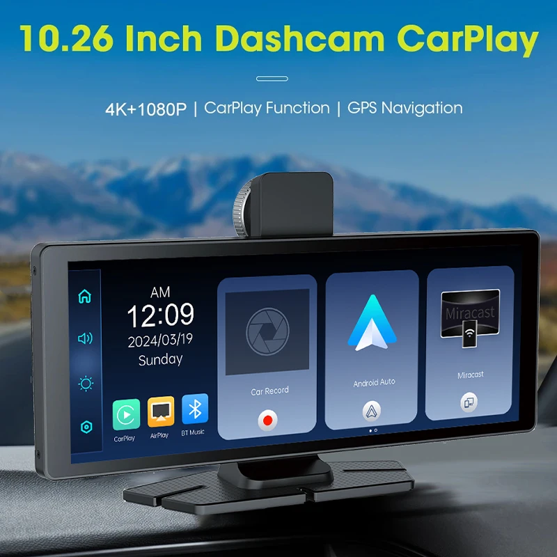 Yangood 4K Dashcam 10.26 بوصة أندرويد نظام المعلومات التلقائي و Carplay 1080P كاميرا خلفية GPS WIFI بلوتوث مسجل فيديو السيارة