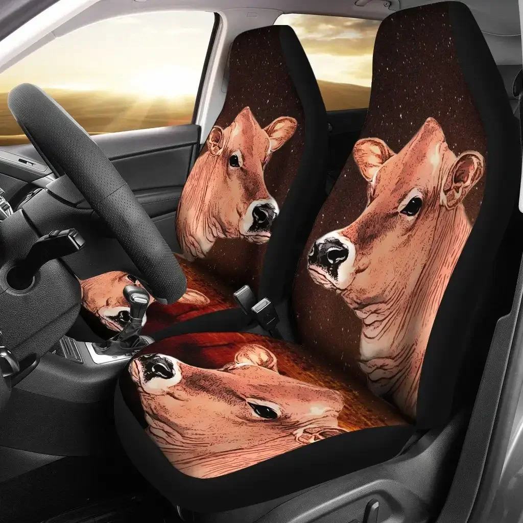 Cute Jersey Cattle (Cow) Print Car Seat Covers Set 2 Pc, Car Accessories Seat Cover