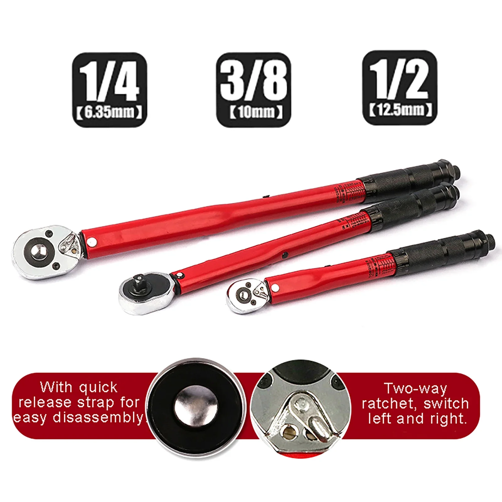 

1/2 10-210N.m Preset Torque Wrench Auto Repair Tire Preset with Quick Release Ratcheting Socket Bicycle Motorcycle Wrench Tool