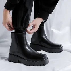 men luxury fashion chelsea boots brand designer square toe shoes punk nightclub dress cowboy original leather boot ankle botas