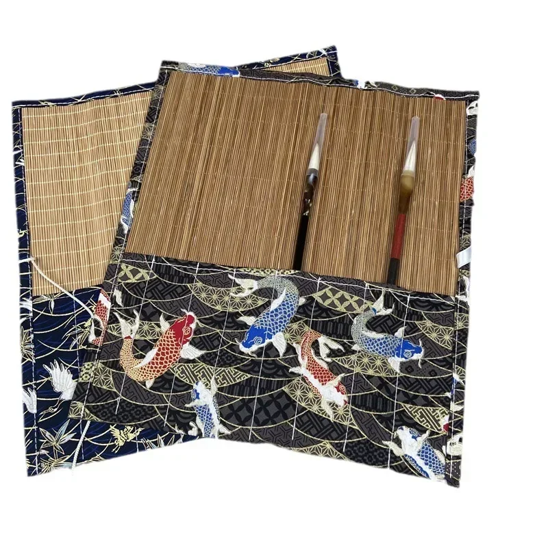 Chinese Retro Painting Brushes Holder Storage Bamboo Rolling Bag Calligraphy Pens Case Curtain Pack for Art Supplies