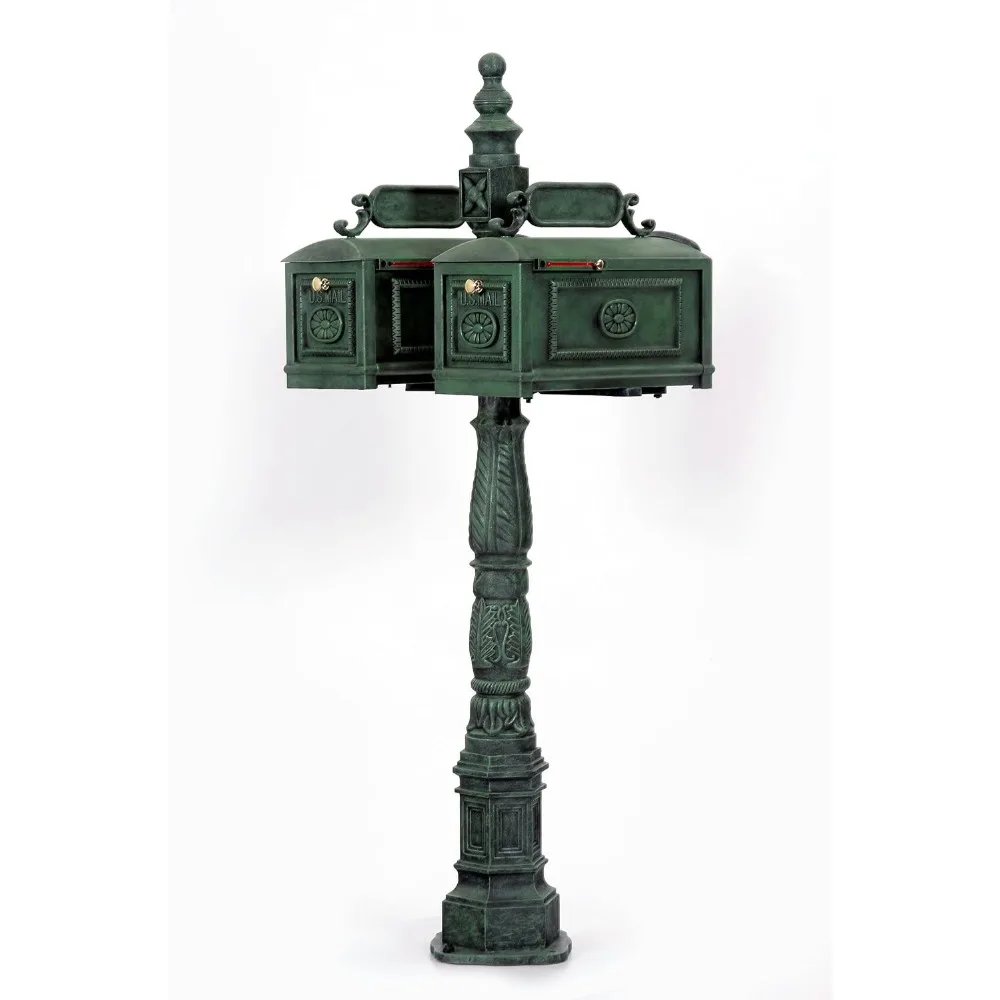 

Victorian Barcelona Decorative Cast Aluminum Double Better Box Mailbox Verde