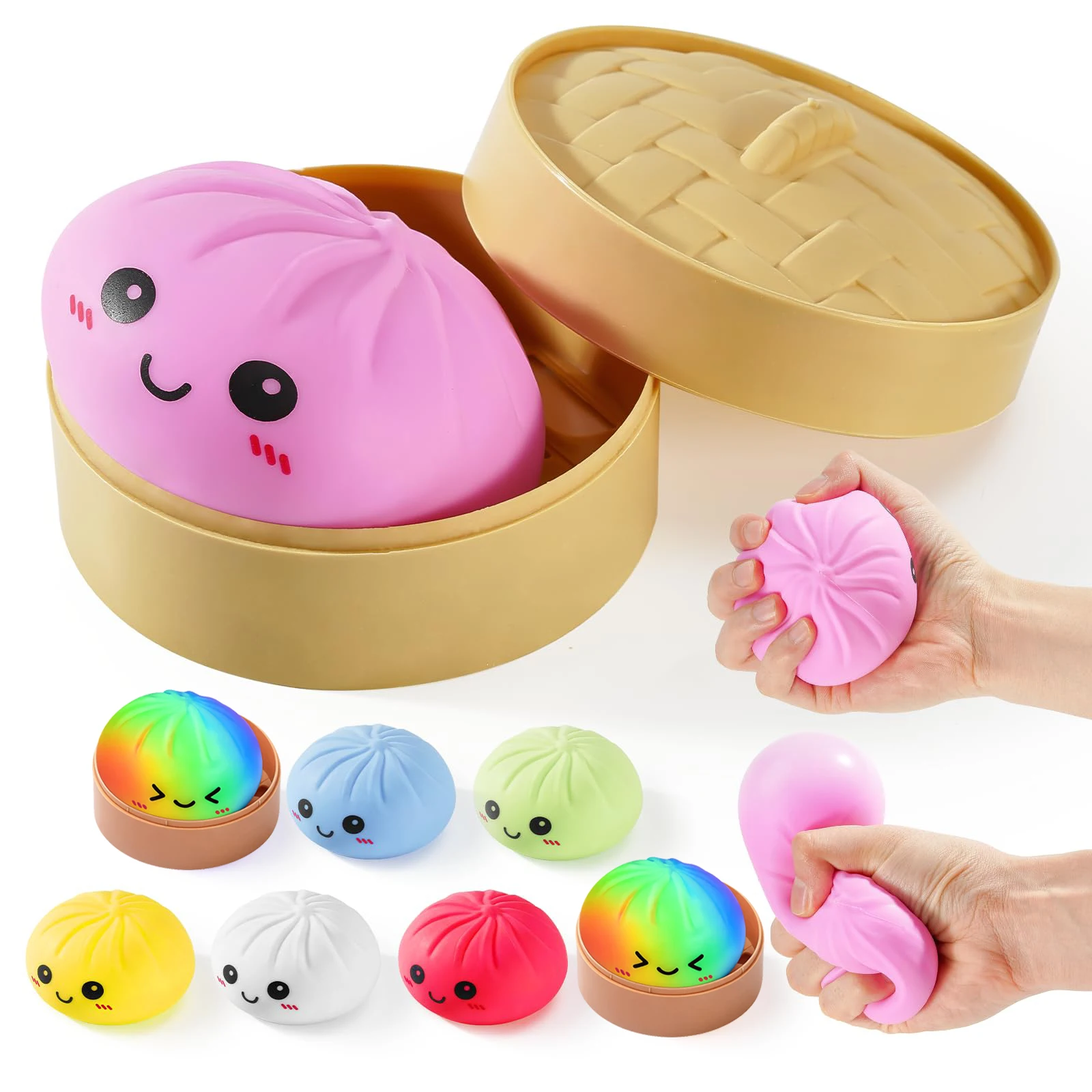 Dumplings Squishy Stressabbau-Geschenke Bunte Lustige Dumplings Stress-Fidget-Sensorik-Geschenke mit Dampfgarer Dehnbares Schreibtisch-Geschenk