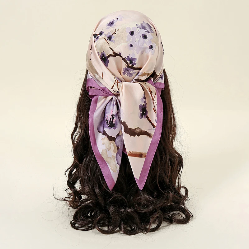 Printed Square Silk Scarf Women Floral Satin Shawls Fashion Hairband Bandana Summer Neck Sunscreen Accessories 70*70cm