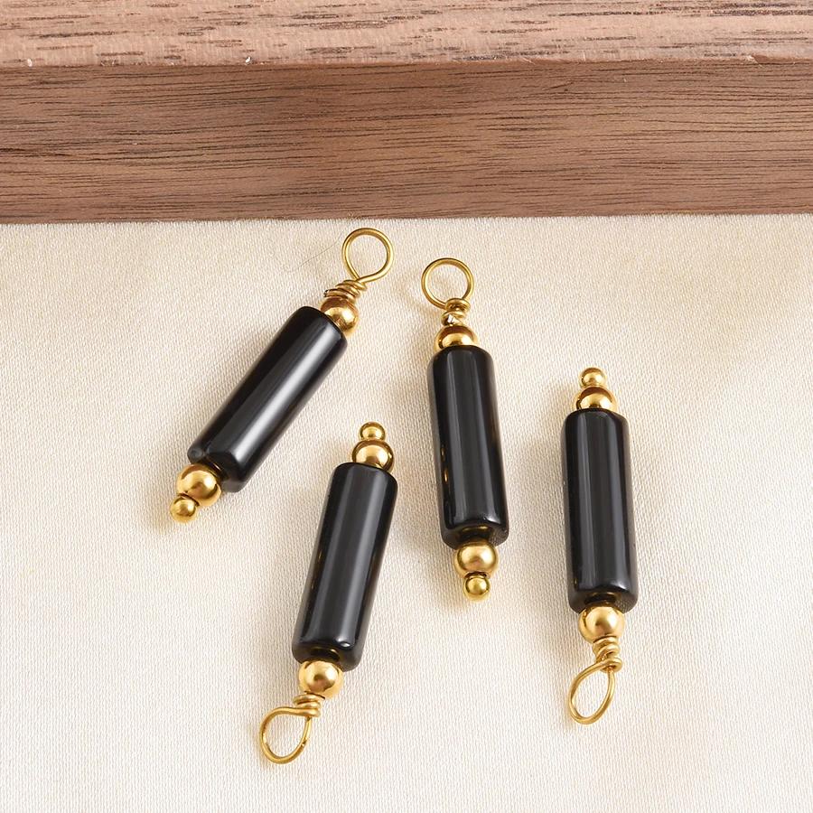 2 Stück natürliche Perlen-Steinanhänger für Schmuckherstellung, Vintage-Ethno-Anhänger, Obsidian, Blaustein, Tigerauge, Charm-Materialien – Detail 8