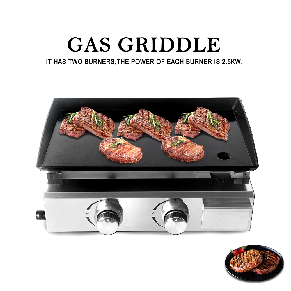 4 Burners Grill LPG BBQ Griddle Non-stick Iron Plate Enamel Cooking for Commercial Barbecue Steak Outdoor Grill Camping Cooking