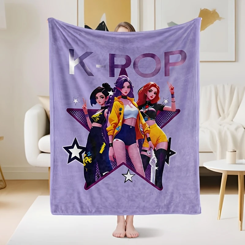 Cobertor de Grupo Feminino K-Pop com Estampa 2D de Lado Único, Manta Macia de Flanela para Cama, Sofá, Vibe Kpop Moderna para Fãs