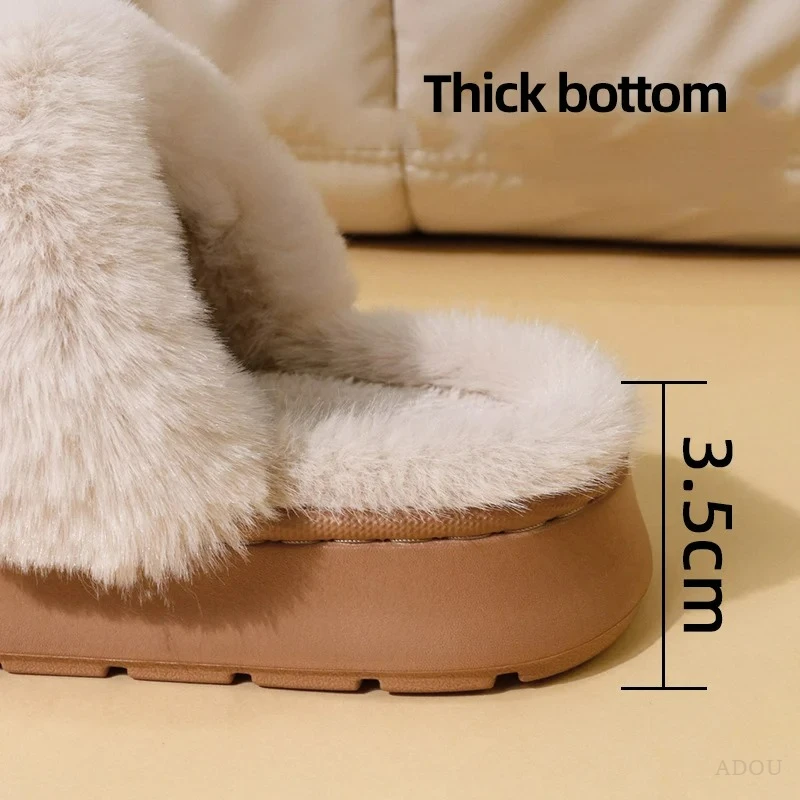 Winter Warm Sports Fluffy Slippers Women Thick Sole Non Slip Plush House Shoes Woman Fashion Faux Fur Platform Indoor Slippers image 6