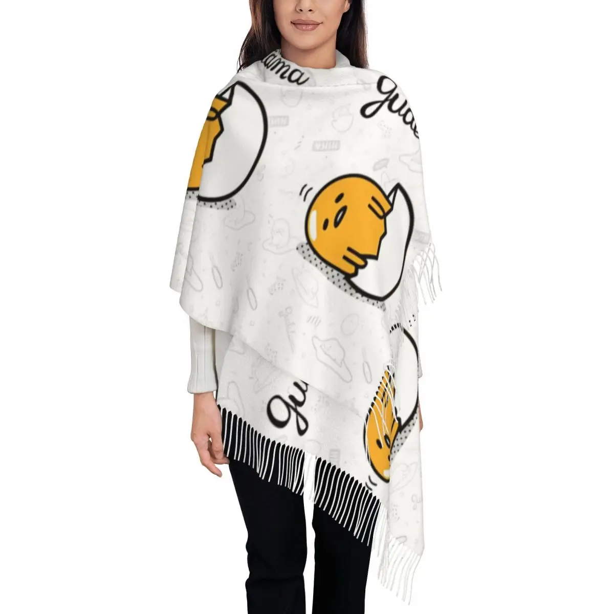 Women's Scarf with Tassel Gudetama The Lazy Egg Large Winter Warm Shawl Wrap Gifts Cashmere Scarf