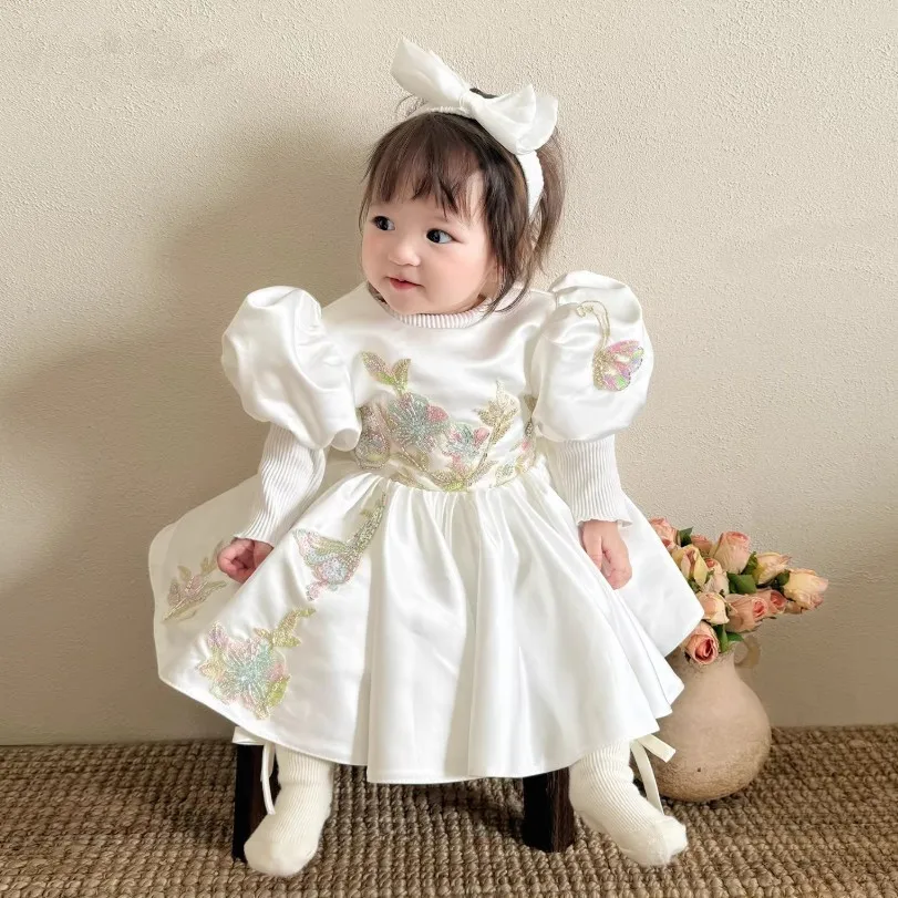 Birthday Party Flower Girl Dresses A4930 Vestidos New Girls Evening Gown Host Piano Performance Costume Wedding