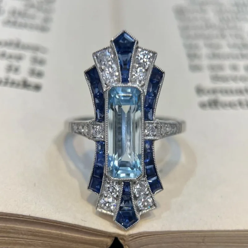 

European American New Arrival Jewelry - Sapphire Classic Palace Style Zircon Ring Unisex Fashion Versatile Finger Ring