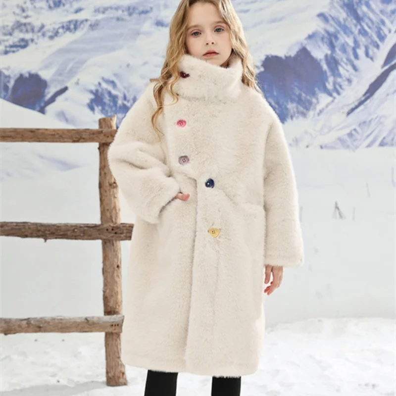 Girls Coat Overcoat Jacket Windbreak Outerwear 2025 Beige Winter Autumn Warm Cotton Newest Velvet Children's Clothing