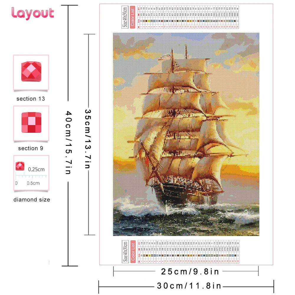 Huacan Full Diamond Painting Landscape Kit 5d Diy Diamond Mosaic Sailboat Rhinestone Pictures Home Decoration