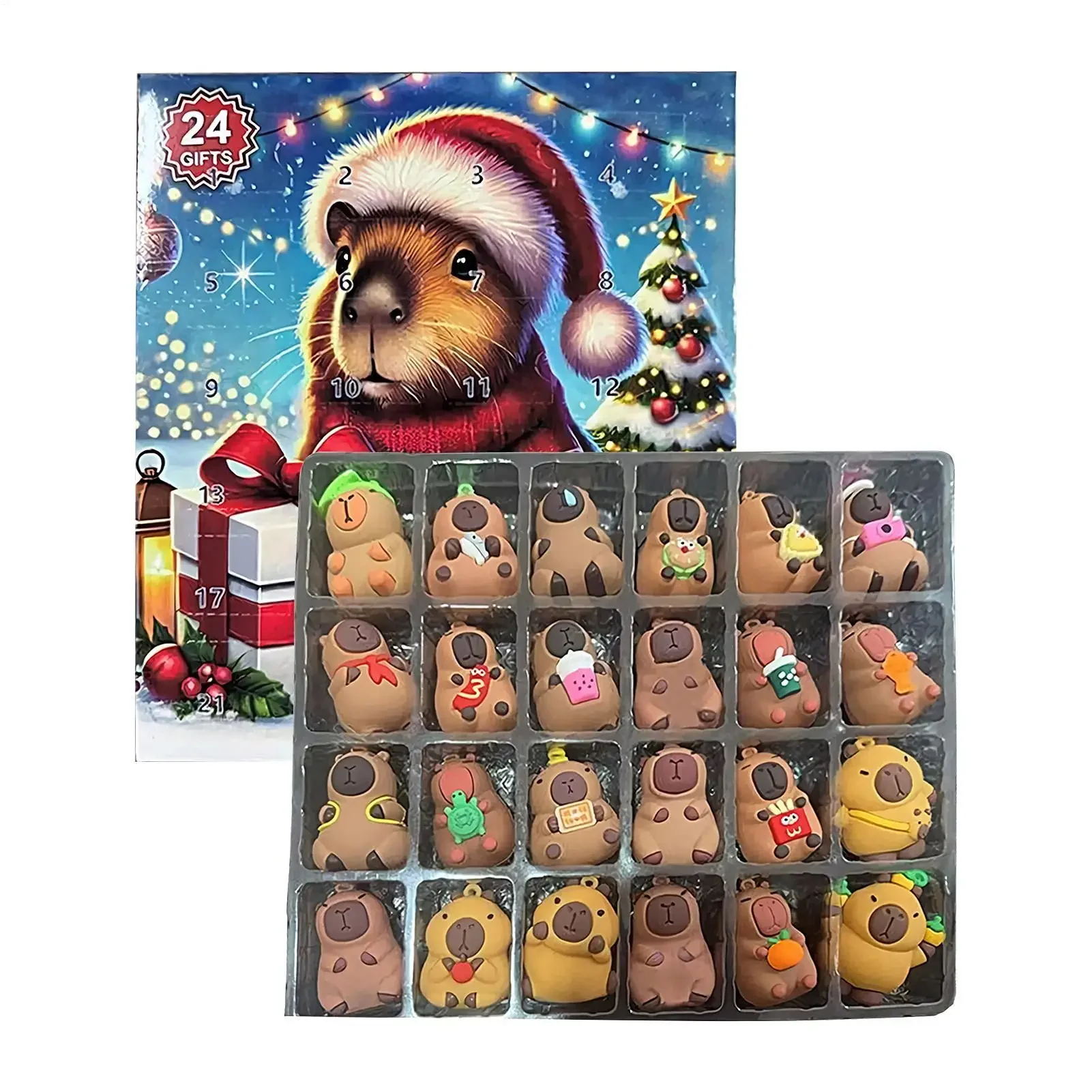 ~~ Calendario de Navidad cuenta atrás 2025 figura de capibara juguete de Adviento para niños Adorable decoración del hogar adornos navideños adorables