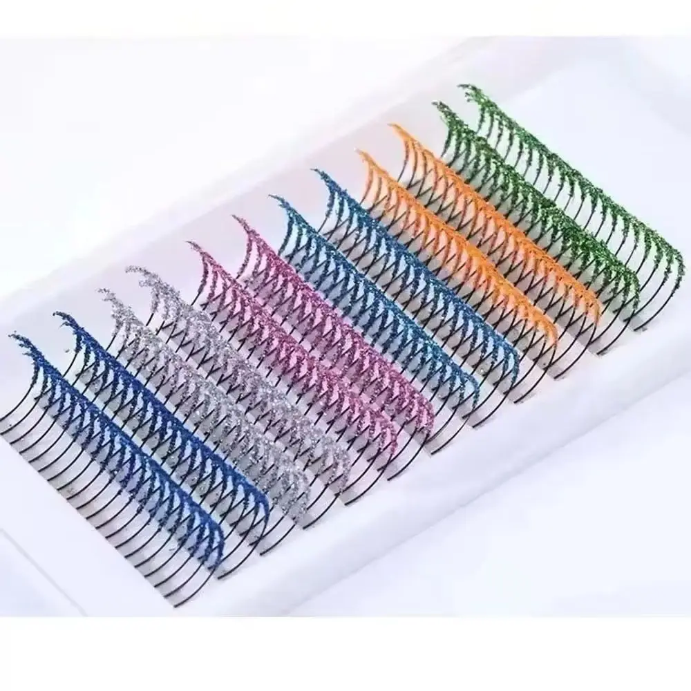 12가지 색상 믹스 패션 글리터 속눈썹 연장 C컬 0.07mm 샤이니 컬러풀 인조 속눈썹 개별 속눈썹 메이크업용